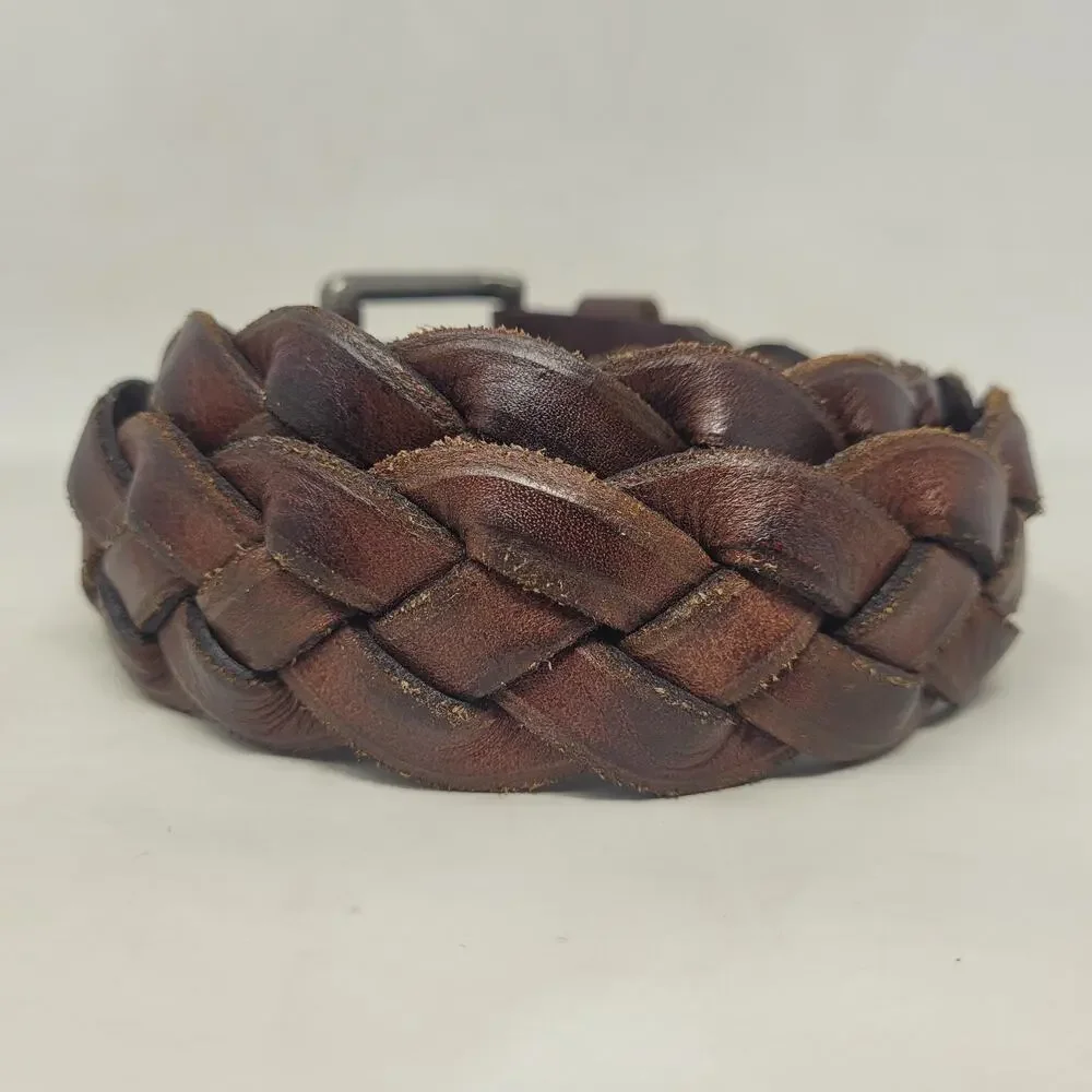 Hollister‎ Brown Leather Belt 32 Braided Woven Rugged Rustic Artisan Heritage